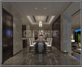 2023现代别墅餐厅长方形餐桌装修效果图片