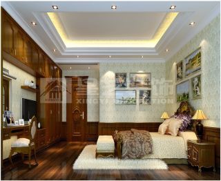 2023欧式别墅卧室实木护墙板布置效果图片