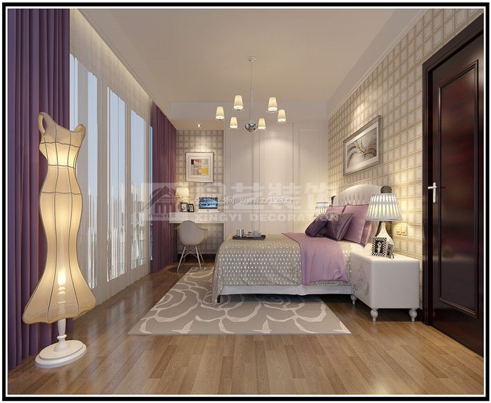 2023卧室现代风格紫色窗帘装修效果图片赏析