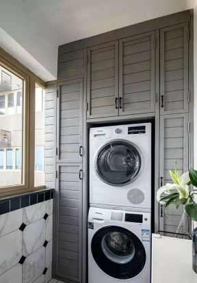 2023现代北欧风格洗衣机放阳台装修效果图片