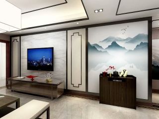 2023简约中式客厅实木电视柜装修效果图片