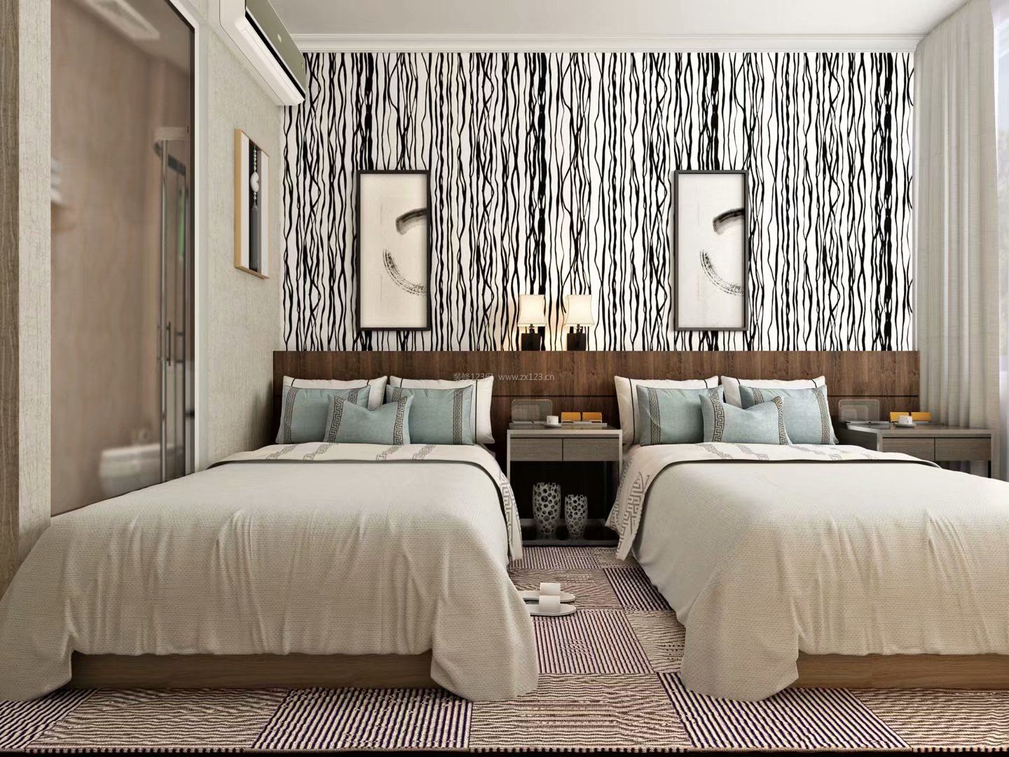2023主题酒店房间床头壁纸背景墙装修效果图