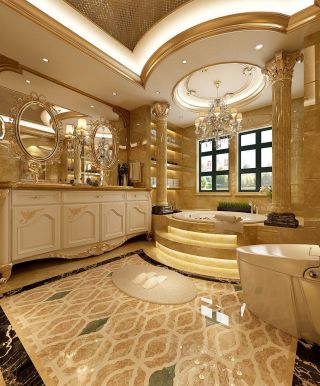 欧式奢华别墅台阶浴缸装修效果图片2023
