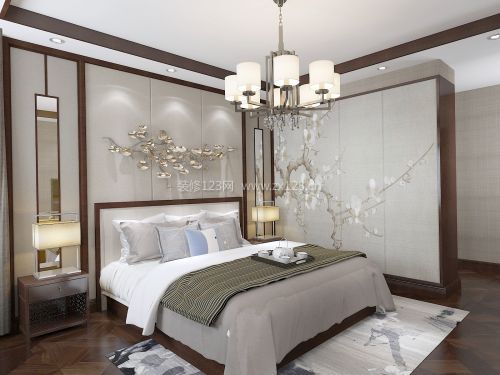 2023淡雅温馨中式古典卧室背景墙设计效果图
