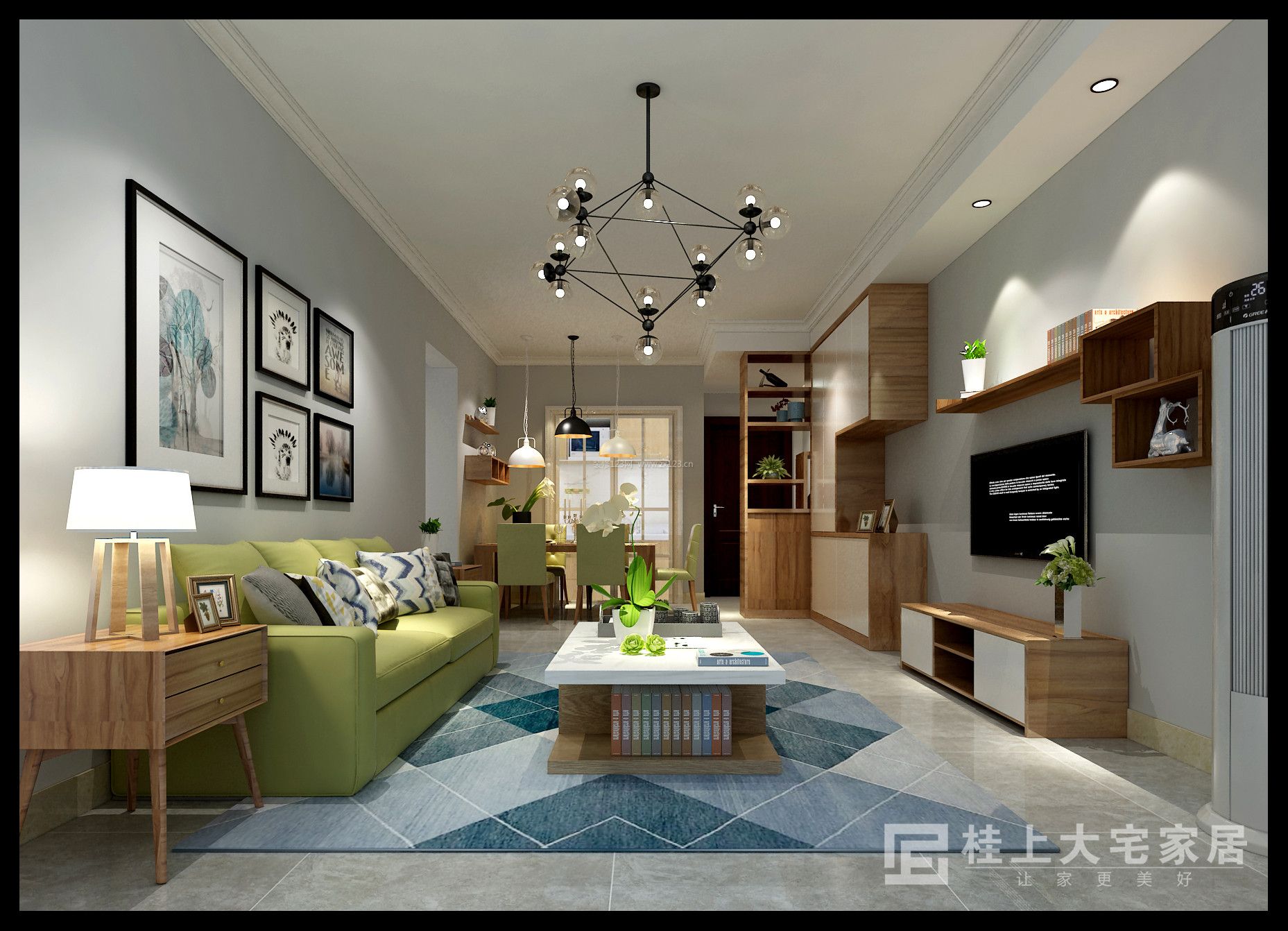 2023现代风格客厅绿色沙发装修图片