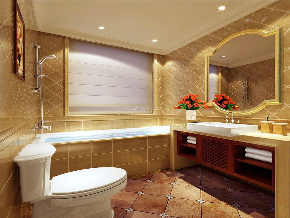 复古欧式浴室背景墙砖设计图片