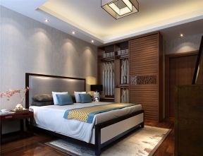 2023新中式家居卧室实木衣柜推拉门效果图片