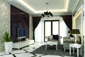 现代风格客厅黑白菱形瓷砖效果图