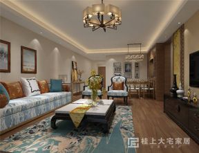 2023简单舒适新中式风格客厅地毯搭配效果图片