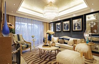 古典主义风格客厅水晶灯装修设计效果图