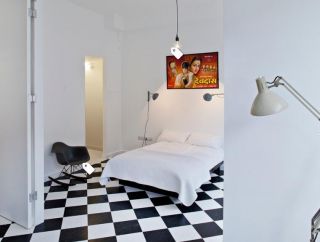 极简卧室地面黑白地砖设计图片