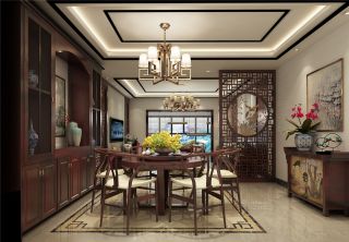 2023新中式餐厅地板砖装饰装修效果图片