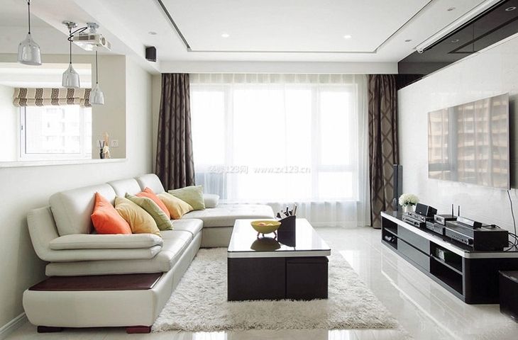 2023唯美现代风格客厅真皮沙发装修效果图片