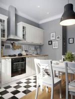 北欧风格厨房黑白相间地砖设计装修效果图片