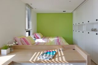 日式公寓女儿房间墙纸绿色装修效果图