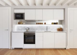 北欧风格开放式厨房木地板设计图片