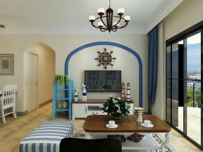 2023地中海风格家居客厅电视机背景墙装修效果图片