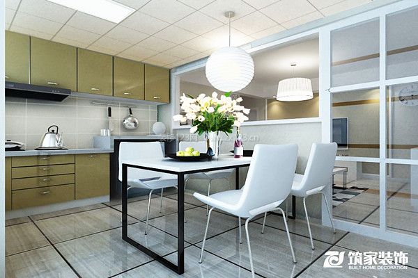 2022现代简约风格房屋厨房餐厅一体装修设计图片