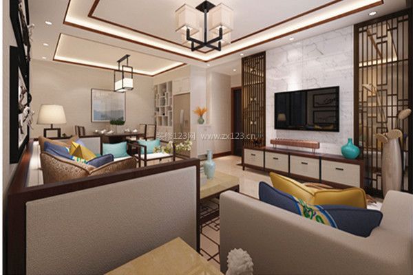 新中式风格客厅设计 2020客厅电视柜设计图