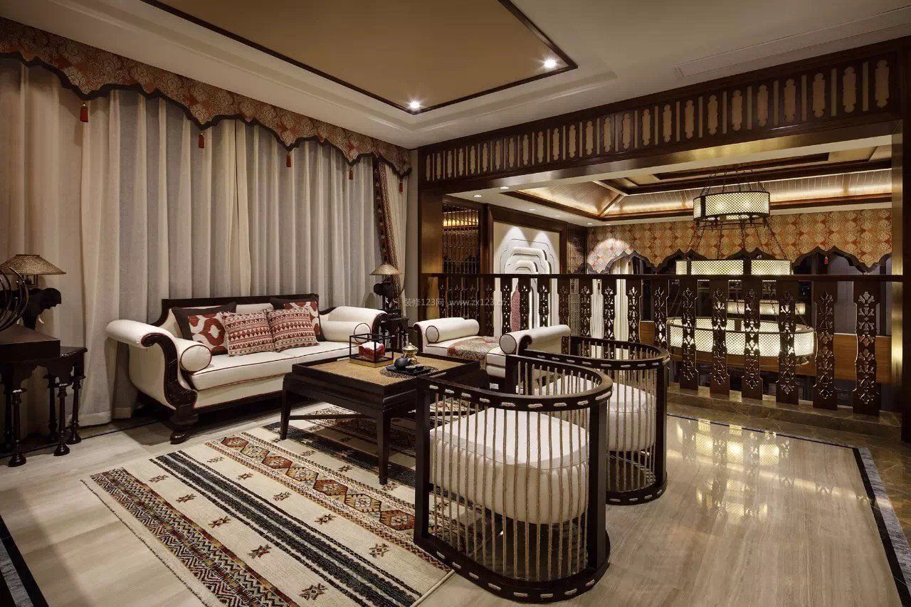 东南亚风情别墅室内地毯装饰效果图片
