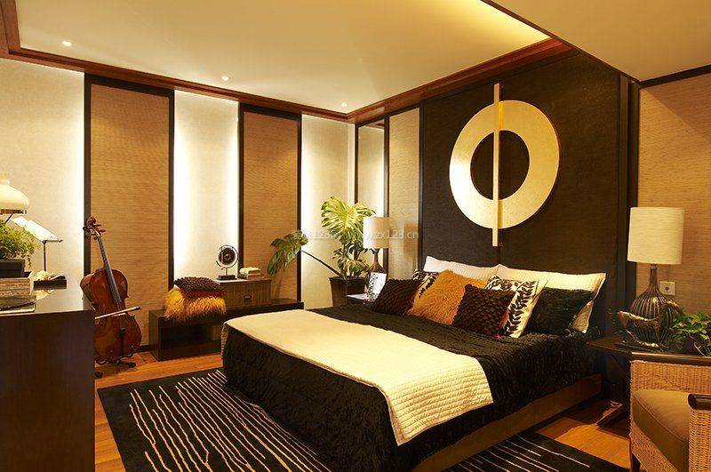 东南亚风情别墅卧室床头造型设计图片
