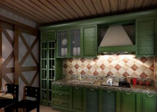 复古风格开放式厨房绿色装饰设计图片