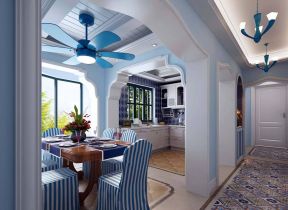 地中海风格别墅装修案例 2020餐厅吊扇灯图片