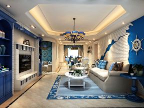 地中海风格别墅客厅沙发背景墙装修设计效果图案例