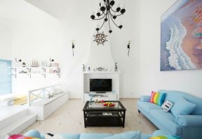 地中海风格别墅装修案例 蓝色沙发图片
