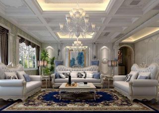 2023法式风格客厅真皮沙发装修效果图片