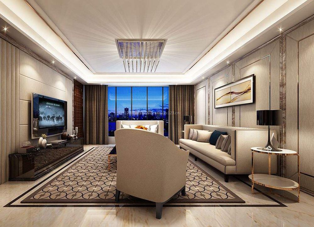 2023港式风格客厅地毯搭配装潢效果图片