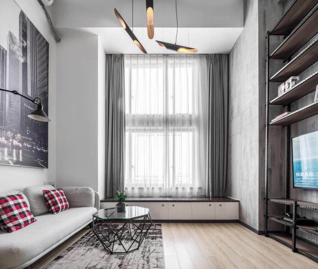 2018客厅简约现代木地板装修效果图片