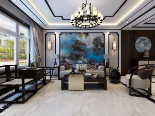 2023简约舒适新中式风格客厅沙发背景墙装饰图片
