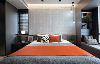 现代风格样板房卧室床头软装效果图