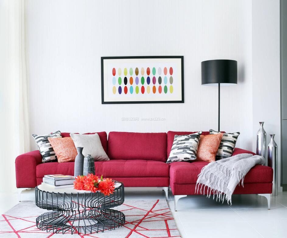 小公寓样板房红色布艺沙发装饰图片