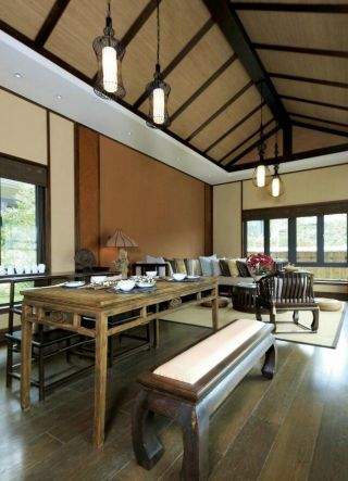 现代中式家装饭厅木地板设计图片