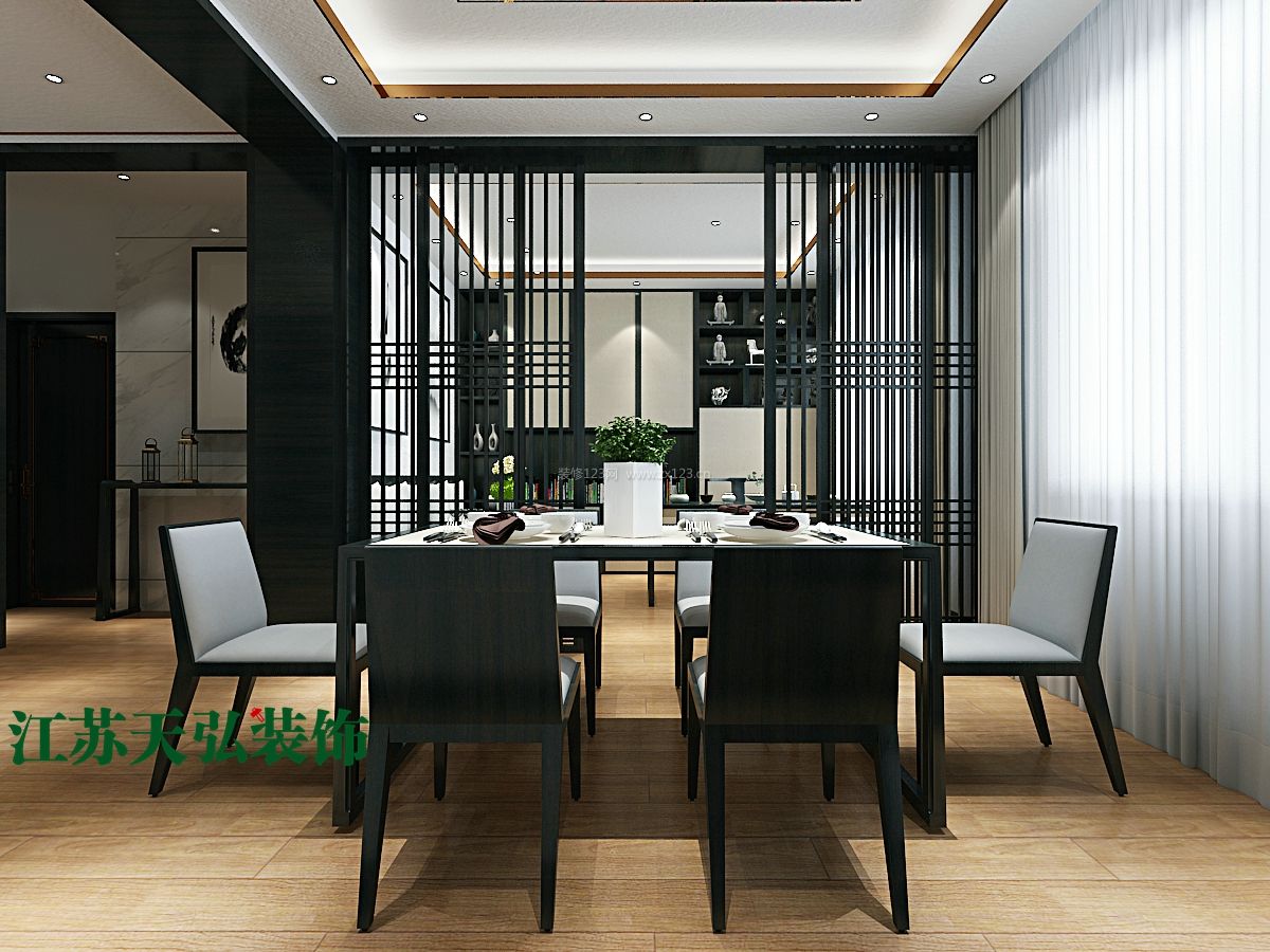 2023新中式风格餐厅书房隔断设计效果图片