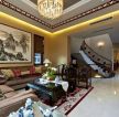 新中式别墅客厅沙发背景墙山水画装修设计图