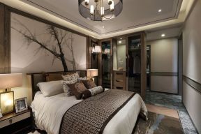 新中式主卧床头背景墙装修设计效果图片