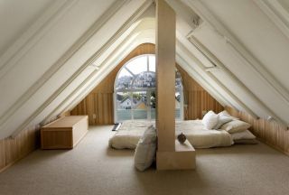 斜面阁楼卧室拱形窗户设计图片
