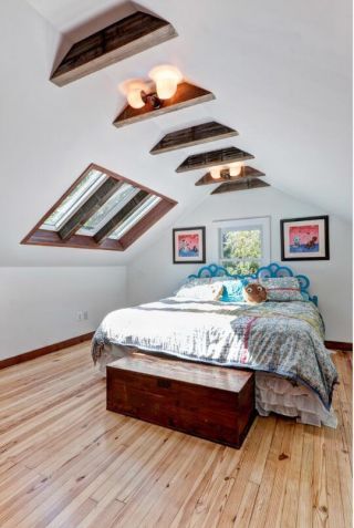 斜面阁楼卧室浅色木地板设计图片大全