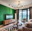 中小户型家装客厅绿色背景墙设计效果图