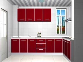 2023经典现代厨房酒红色橱柜设计效果图片