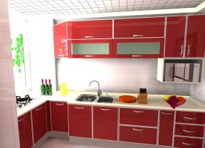 2023温馨厨房酒红色橱柜装修图片