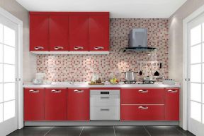 2023现代主义厨房酒红色橱柜装修效果图片
