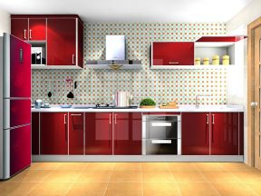 2023温馨现代厨房酒红色橱柜装修图片
