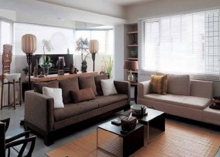 现代中式小洋房别墅客厅布艺沙发设计图片