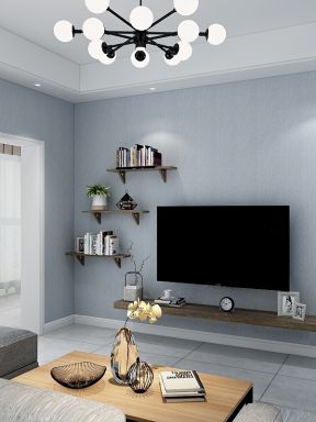现代简约风格客厅蓝色墙面装修效果图片