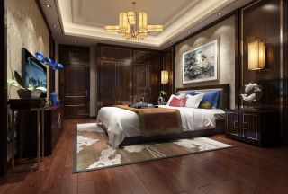 新中式风格卧室木地板装修效果图