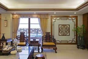 现代中式风格家装客厅窗帘装修设计图片